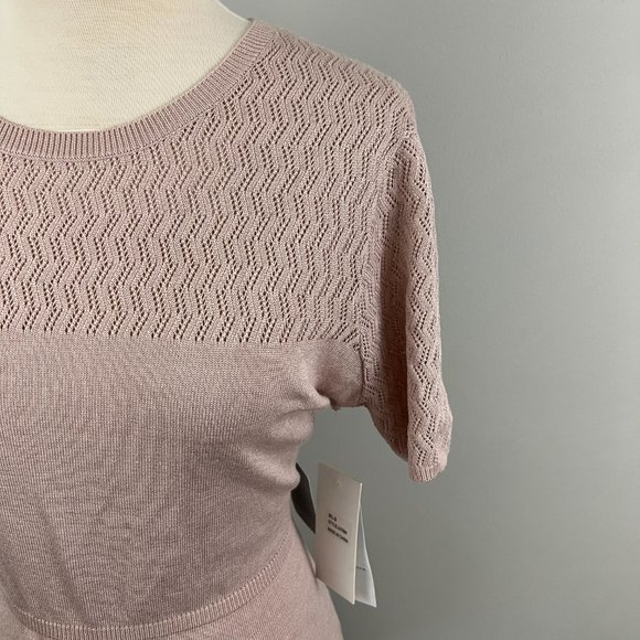 NWT JULIA JORDAN Blush Pink Short Sleeve Scoop Neck Crochet Detail Dress (14) - Picture 3 of 11